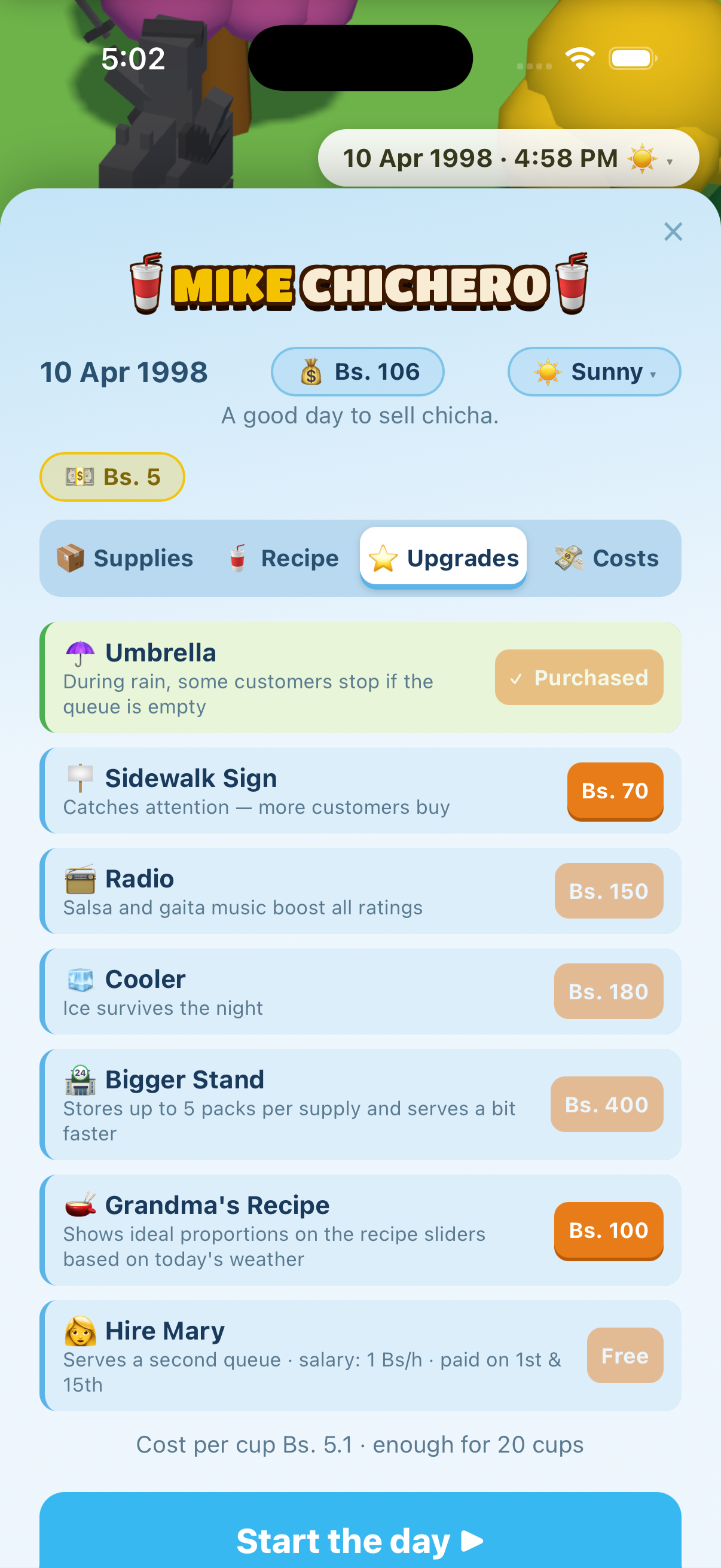 Upgrades tab